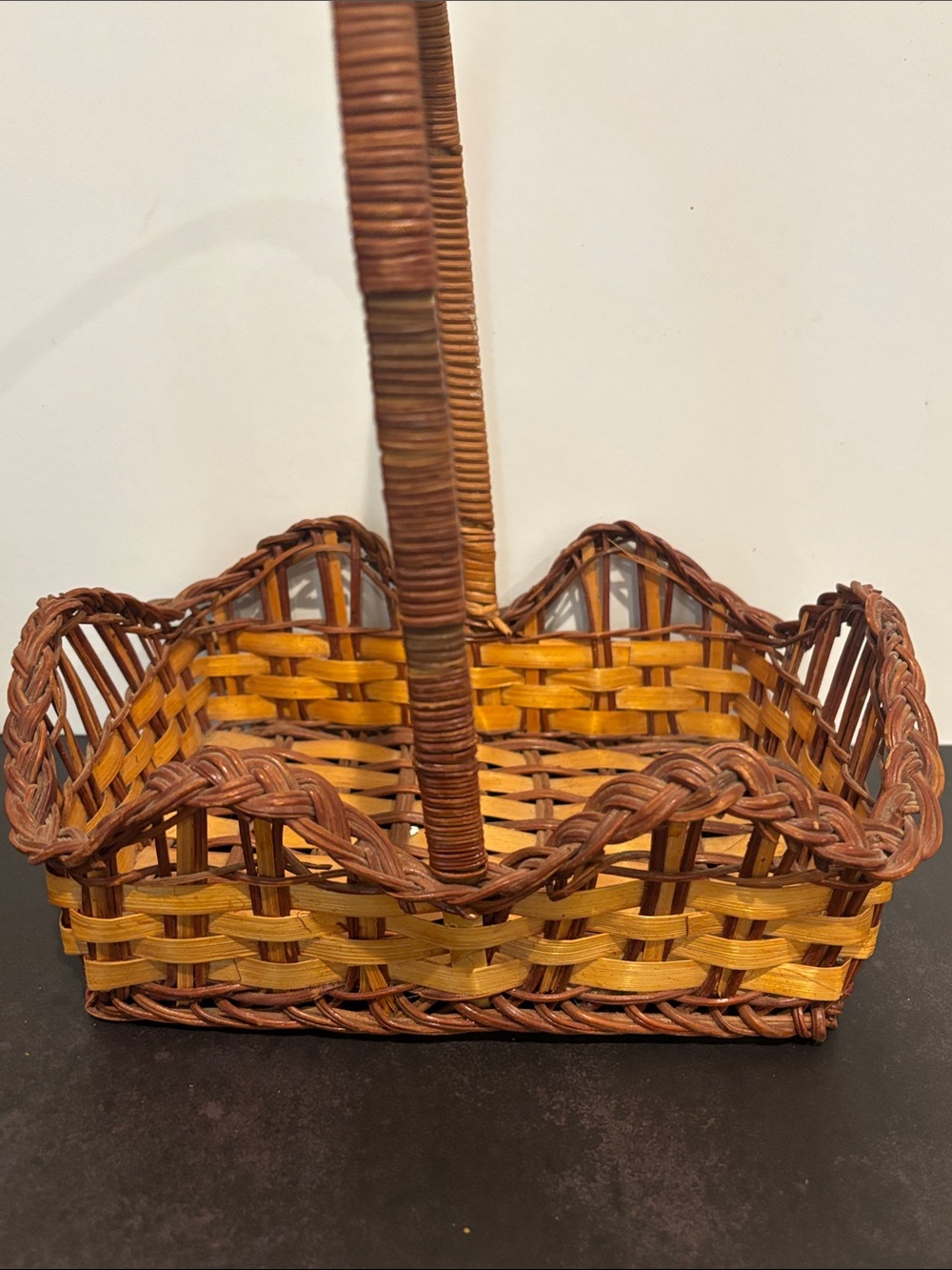 Vintage Woven Decorative Basket with Handle - Brown and Yellow